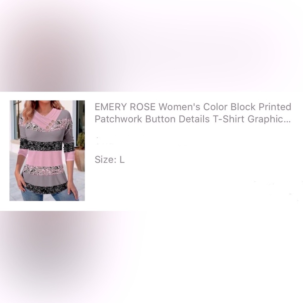 EMERY ROSE Women's Color Block Printed Patchwork Button. 3/4 sleeves